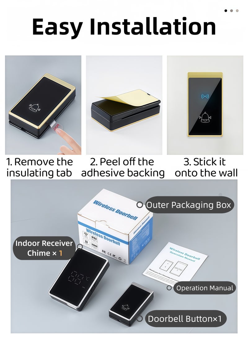 شو وو جرس باب لاسلكي، مقاوم للماء بمعيار IP44، مزود بشاشة LED لعرض حالة الطقس، رنين لاسلكي قابل لتعديل مستوى الصوت، مدى طويل واختراق قوي للجدران، طقم جرس باب لاسلكي سهل الاقتران، 56 صوتًا و5 مستويات للصوت، مناسب للمنزل، الشقة، المكتب، المستودع، الفندق، السكن الجامعي، كبار السن، وضعاف السمع (جهاز إرسال واحد + جهاز استقبال واحد) - Image 4